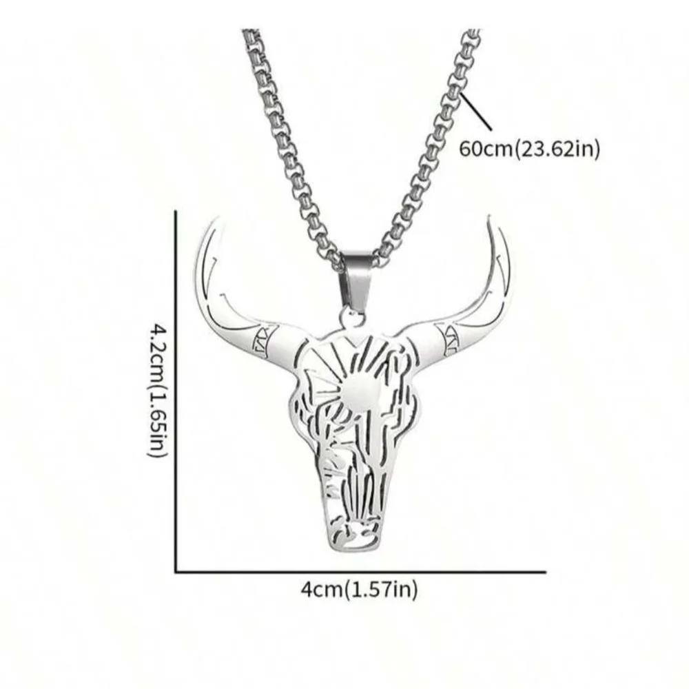 Stainless Steel Silver Bull Pendant Necklace
